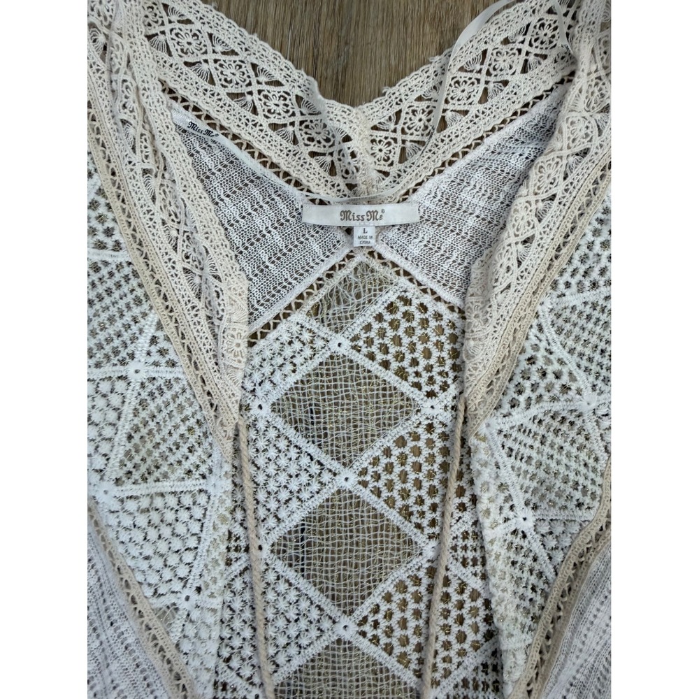 Miss Me Boho Crochet Fringe Lace Poncho Women L Cream Peach Tassels Western - Picture 2 of 7